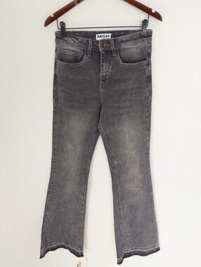 Bayeas High Rise Flare Leg Raw Hem Gray Jeans Size 27